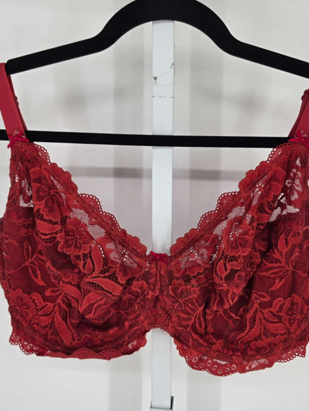 Delimira Womens Sz 38G Sexy Unlined T Shirt Bra Semi Sheer Lace Red